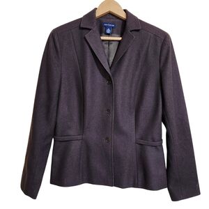 Ann Taylor Blazer Wool Blend‎ Rich Brown Three Button Slightly Cropped Size 10